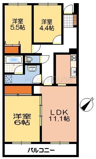 Floor plan. 3LDK, Price 12.8 million yen, Occupied area 66.08 sq m , Balcony area 5.73 sq m floor plan