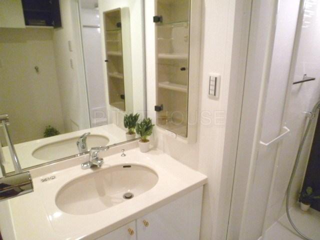 Wash basin, toilet.  [Washroom] With large mirror. There is also housed in the side.