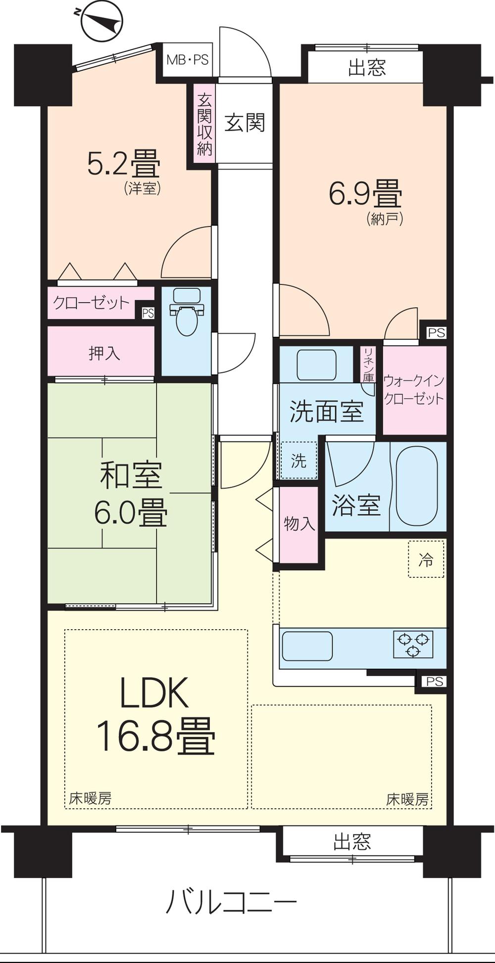 Floor plan. 2LDK + S (storeroom), Price 20,900,000 yen, Occupied area 75.97 sq m , Balcony area 12.8 sq m
