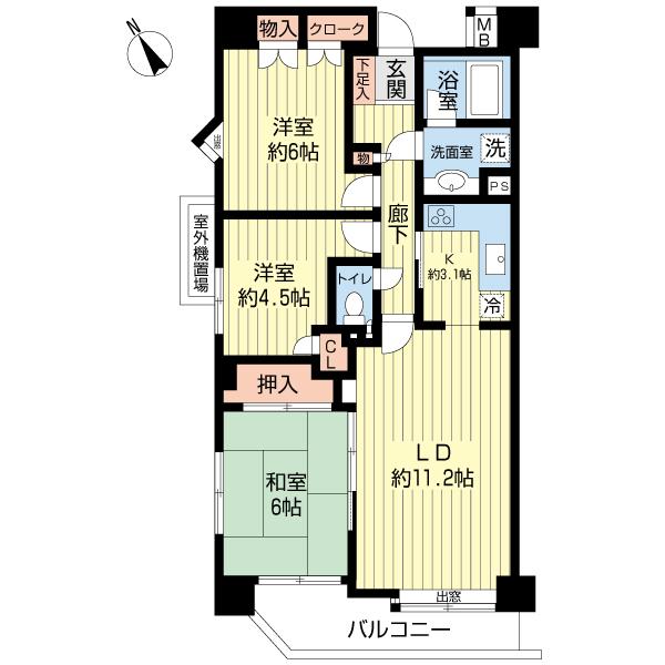 Floor plan. 3LDK, Price 11.3 million yen, Occupied area 70.29 sq m , Balcony area 6.89 sq m