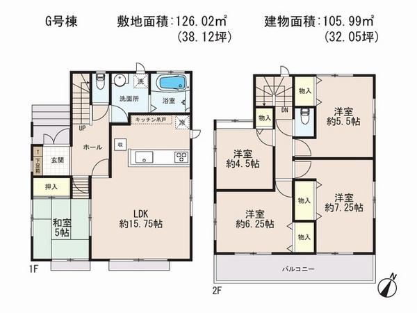 Floor plan. (G Building), Price 32,800,000 yen, 5LDK, Land area 126.02 sq m , Building area 101.44 sq m