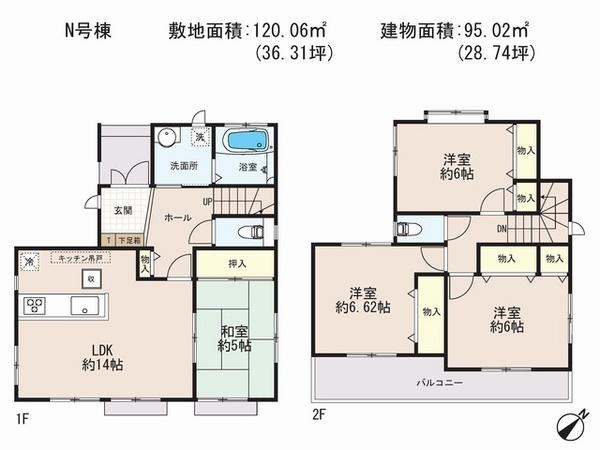 Floor plan. (N Building), Price 27,800,000 yen, 4LDK, Land area 120.06 sq m , Building area 96.26 sq m