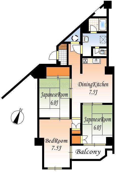 Floor plan. 3LDK, Price 6.8 million yen, Occupied area 62.13 sq m , Balcony area 3.7 sq m floor plan