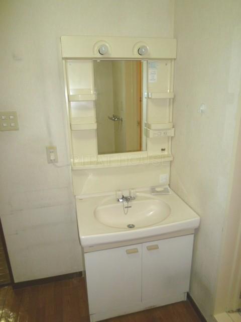 Wash basin, toilet.  [Washroom] With storage likely tub is small even on both sides of the mirror.