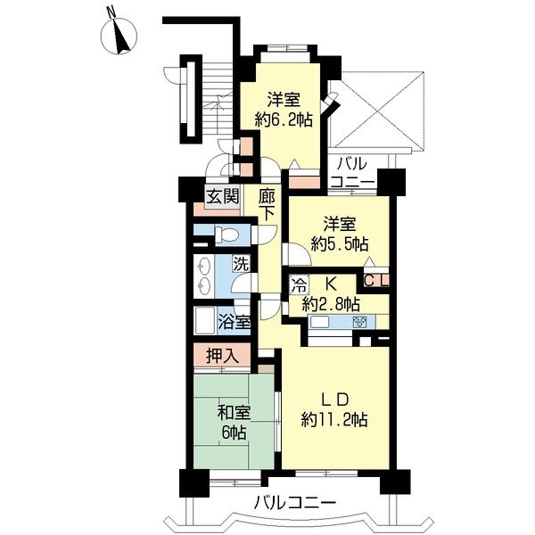 Floor plan. 3LDK, Price 12.8 million yen, Occupied area 73.93 sq m , Balcony area 14.05 sq m airy 3LDK