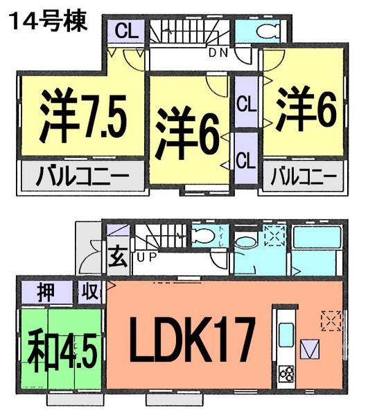 Floor plan. (14 Building), Price 29,800,000 yen, 4LDK, Land area 127.73 sq m , Building area 96.47 sq m