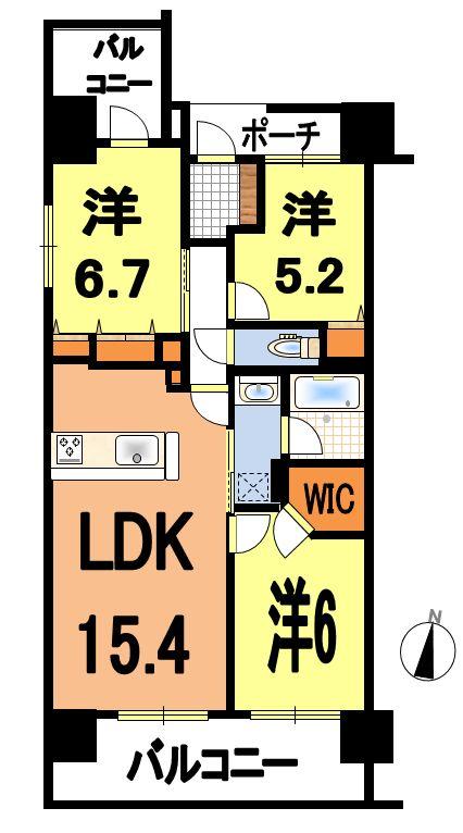 Floor plan. 3LDK, Price 26,980,000 yen, Occupied area 71.53 sq m , Balcony area 17.4 sq m   ◆ For the seventh floor of the southwest angle dwelling unit, Day ・ View is good.