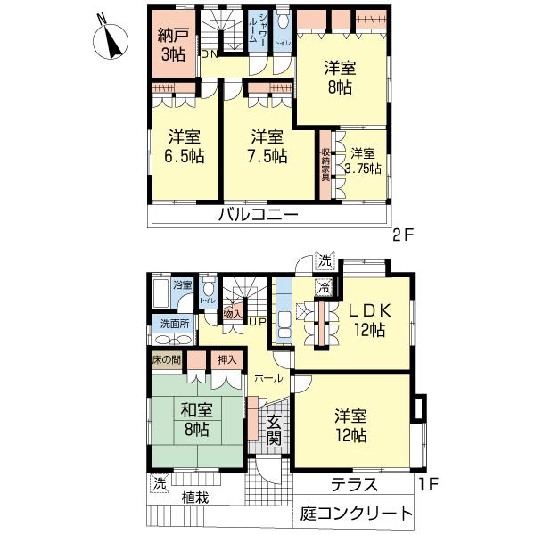 Floor plan. 33 million yen, 6LDK, Land area 183.59 sq m , Building area 141.38 sq m rent in