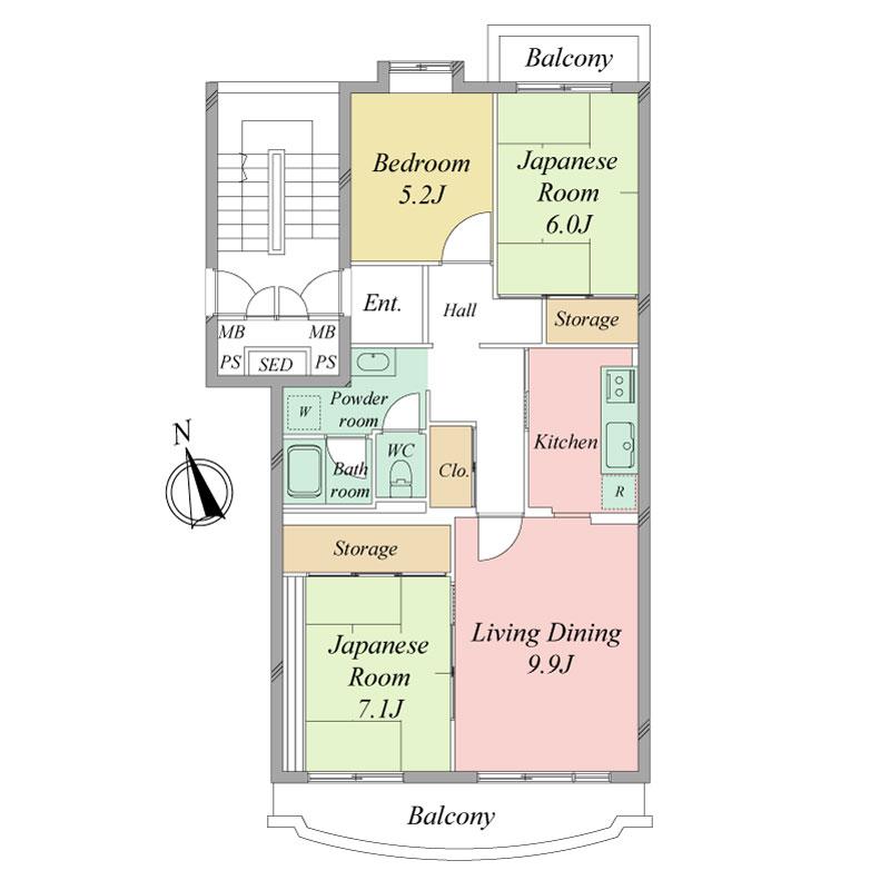 Floor plan. 3LDK, Price 9.3 million yen, Occupied area 77.85 sq m , Balcony area 11.09 sq m