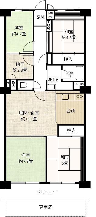 Floor plan. 4LDK + S (storeroom), Price 13.8 million yen, Footprint 88.2 sq m , Balcony area 8.82 sq m