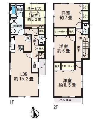 Floor plan. (1 Building), Price 39,800,000 yen, 3LDK+S, Land area 120.46 sq m , Building area 99.63 sq m