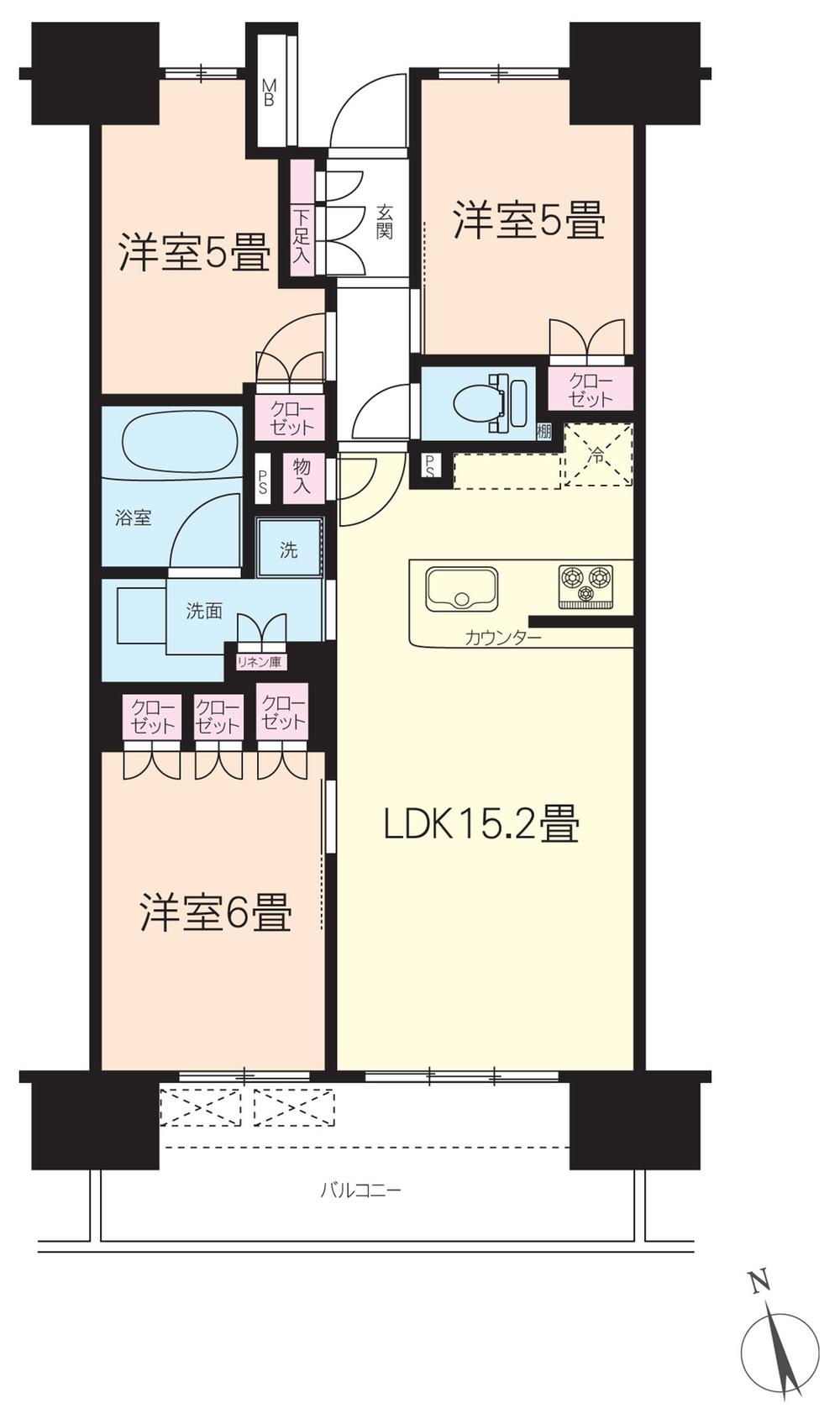Floor plan. 3LDK, Price 38,700,000 yen, Occupied area 67.26 sq m , Balcony area 12.2 sq m