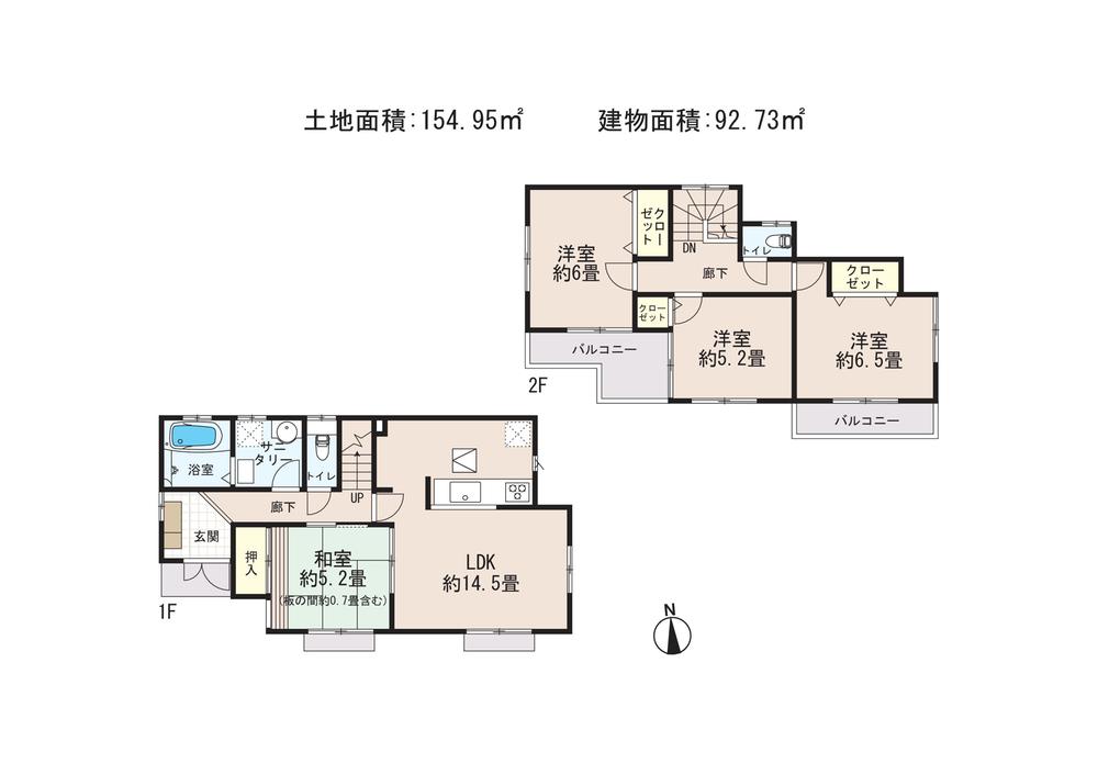 Floor plan. 27,800,000 yen, 4LDK, Land area 154.95 sq m , Building area 92.73 sq m floor plan