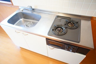 Kitchen. Two-burner kitchen with stove grill