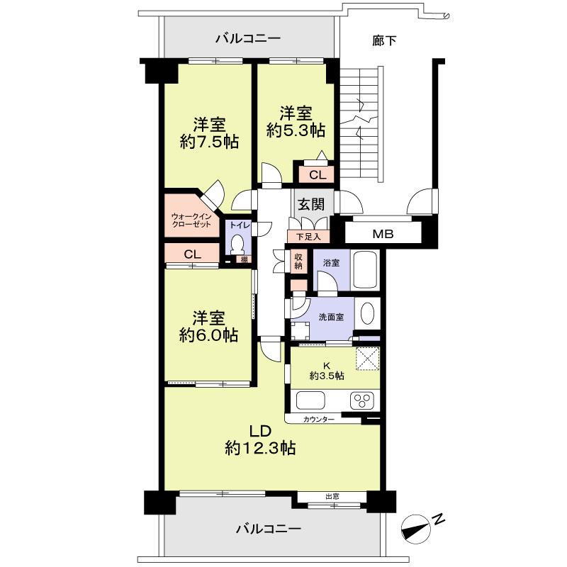 Floor plan. 3LDK, Price 22,800,000 yen, Occupied area 78.42 sq m , Balcony area 17.16 sq m