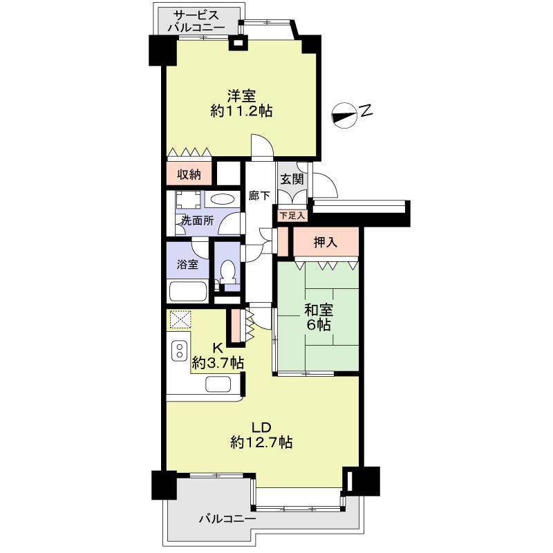 Floor plan. 2LDK, Price 19,800,000 yen, Occupied area 75.85 sq m , Balcony area 9.54 sq m
