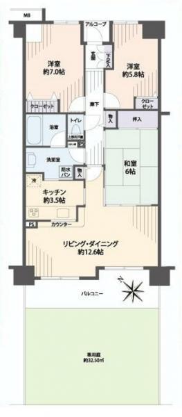 Floor plan. 3LDK, Price 20.8 million yen, Occupied area 75.75 sq m , Balcony area 11.25 sq m