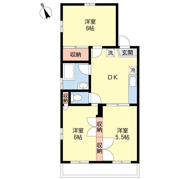 Floor plan. 3DK, Price 6.8 million yen, Occupied area 47.16 sq m , Balcony area 5 sq m each room has storage