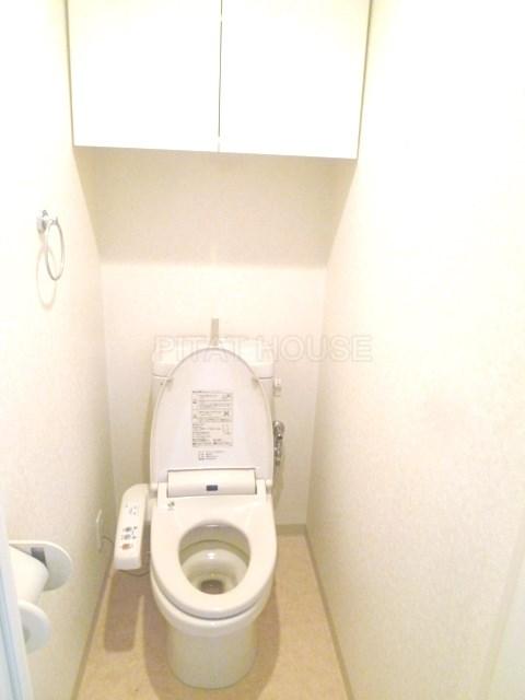 Toilet.  [toilet] Is a beautiful toilet bidet and shelves with