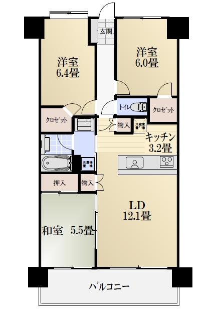 Floor plan. 3LDK, Price 22,800,000 yen, Footprint 68.1 sq m , Balcony area 12 sq m floor plan