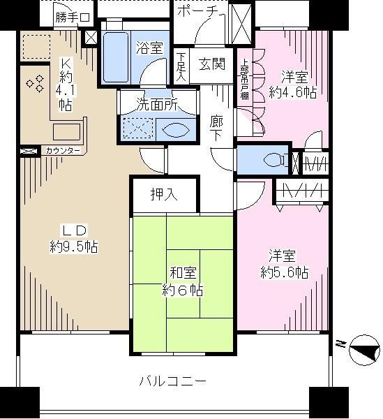 Floor plan. 3LDK, Price 19,800,000 yen, Occupied area 65.56 sq m , Balcony area 14.45 sq m