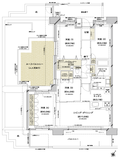 Floor: 4LDK + BW + R, the occupied area: 85.44 sq m