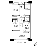 Floor: 3LDK + BW, the area occupied: 68.8 sq m
