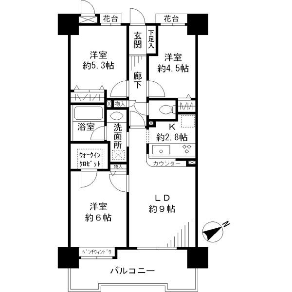 Floor plan. 3LDK, Price 20.8 million yen, Occupied area 61.88 sq m , Balcony area 9.66 sq m