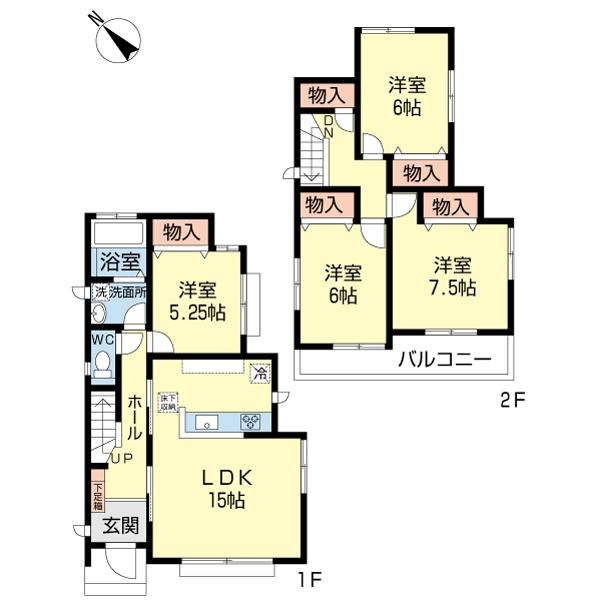 Floor plan. 24,800,000 yen, 4LDK, Land area 134.53 sq m , Building area 97.29 sq m