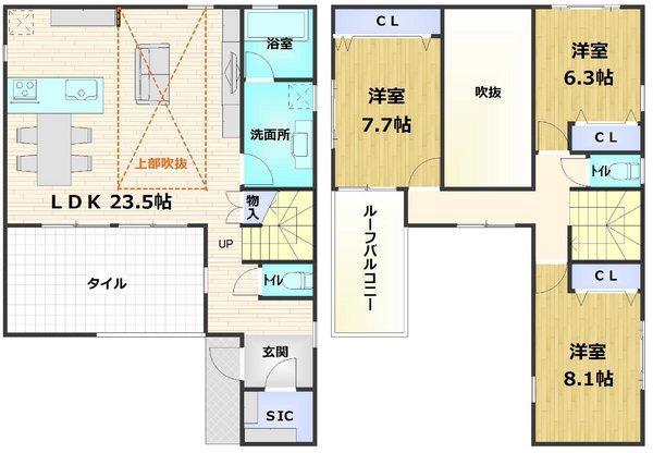 Floor plan. 43 million yen, 3LDK, Land area 157.88 sq m , Building area 126.5 sq m