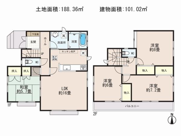 Floor plan. 31,800,000 yen, 4LDK, Land area 188.36 sq m , Building area 101.02 sq m
