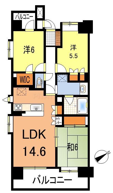 Floor plan. 3LDK, Price 21,700,000 yen, Occupied area 73.01 sq m , Balcony area 13.61 sq m floor plan