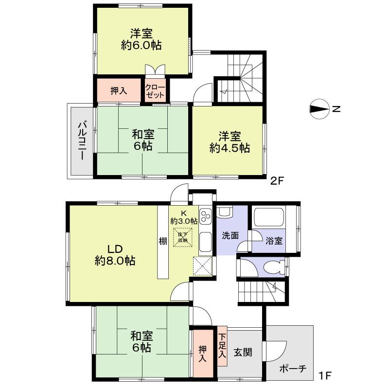 Floor plan. 10.5 million yen, 4LDK, Land area 129.45 sq m , Building area 83.04 sq m