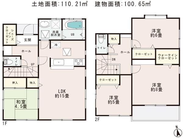 Floor plan. (1 Building), Price 32,800,000 yen, 4LDK, Land area 110.21 sq m , Building area 100.65 sq m
