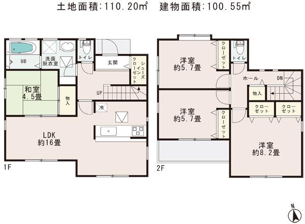 Floor plan. (3 Building), Price 31,200,000 yen, 4LDK, Land area 110.2 sq m , Building area 100.55 sq m