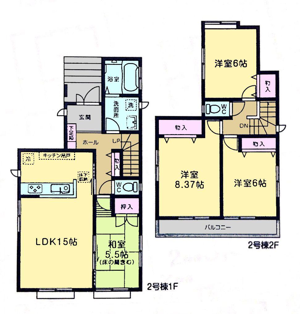 Floor plan. (Building 2), Price 36,800,000 yen, 4LDK, Land area 137.22 sq m , Building area 96.88 sq m