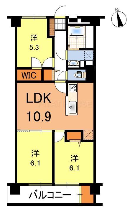 Floor plan. 3LDK, Price 16,900,000 yen, Footprint 65.7 sq m , Balcony area 6.9 sq m floor plan