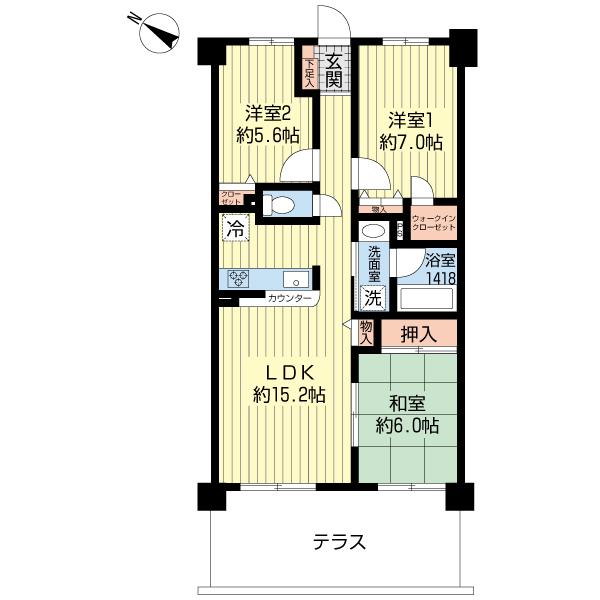 Floor plan. 3LDK, Price 20,900,000 yen, Occupied area 72.78 sq m