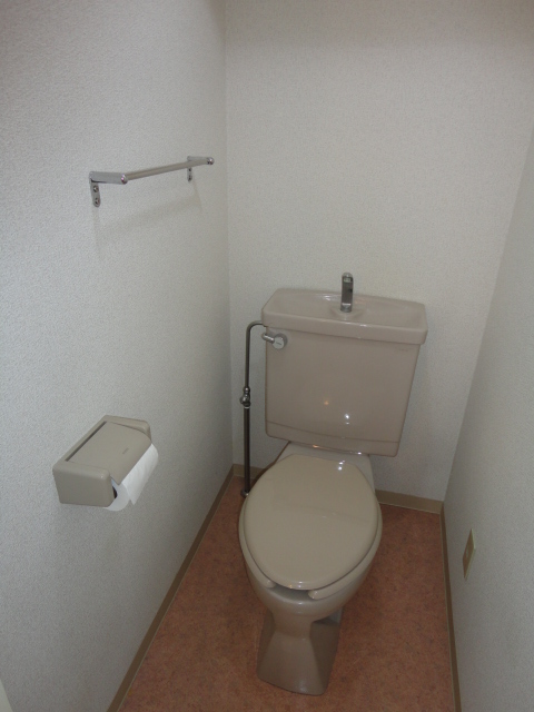 Toilet. There is a shelf at the top