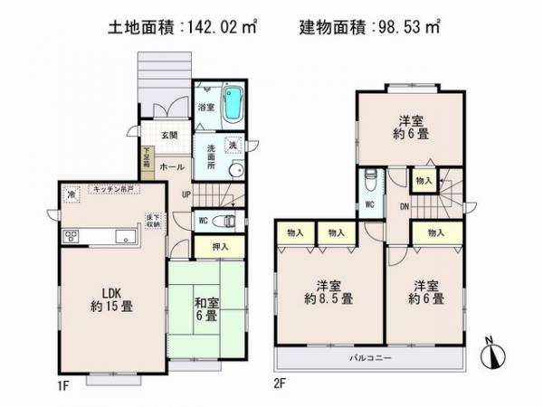 Floor plan. 36,800,000 yen, 4LDK, Land area 142.02 sq m , Building area 98.53 sq m