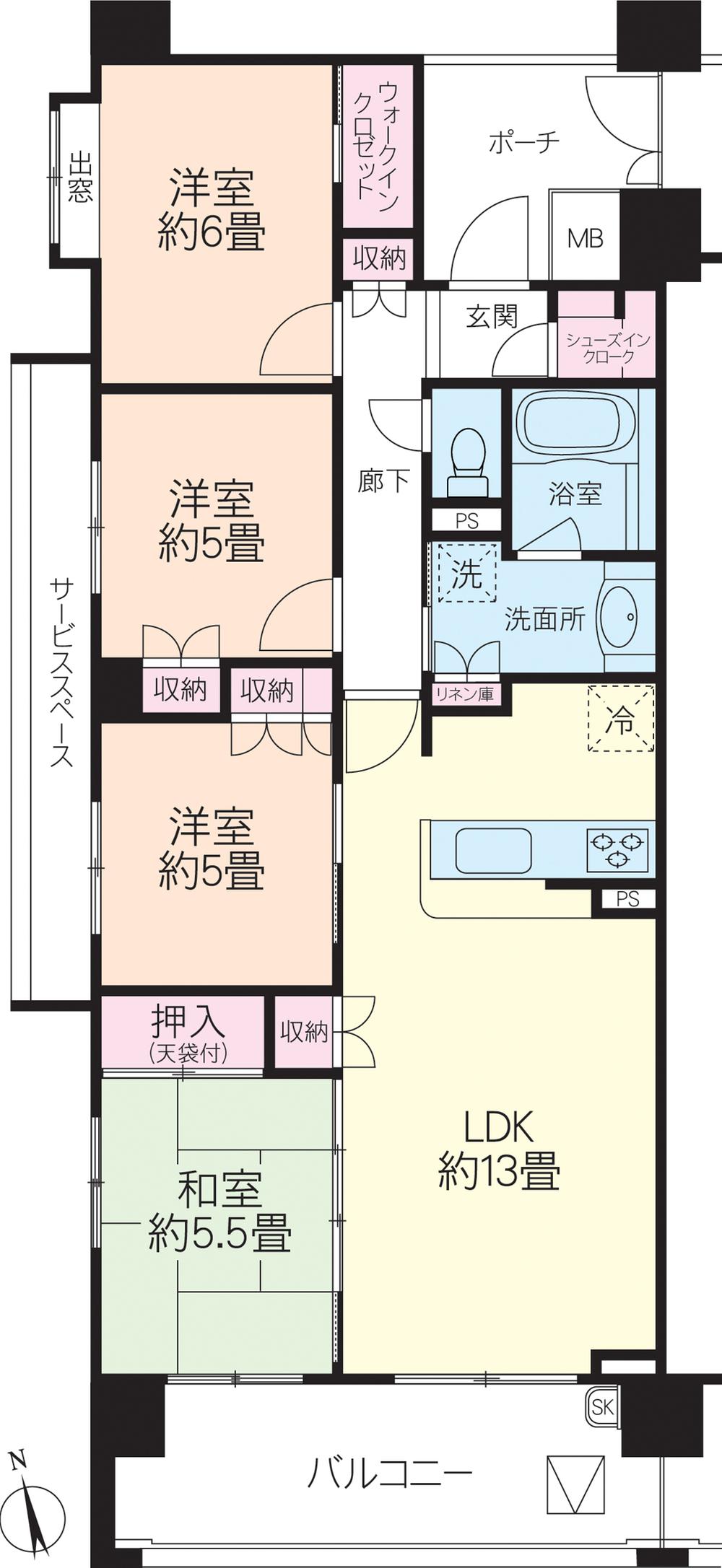 Floor plan. 4LDK, Price 27 million yen, Occupied area 83.78 sq m , Balcony area 12.4 sq m