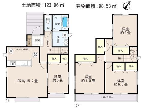 Floor plan. 25,800,000 yen, 4LDK, Land area 124.34 sq m , Building area 96.26 sq m