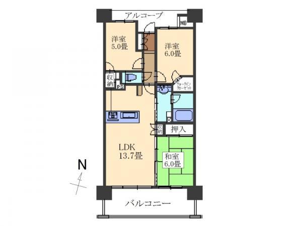 Floor plan. 3LDK, Price 18,800,000 yen, Occupied area 66.77 sq m , Balcony area 12.1 sq m floor plan