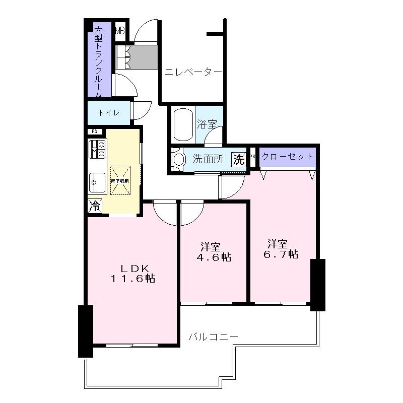 Floor plan. 2LDK, Price 8.8 million yen, Occupied area 57.33 sq m , Balcony area 13.05 sq m