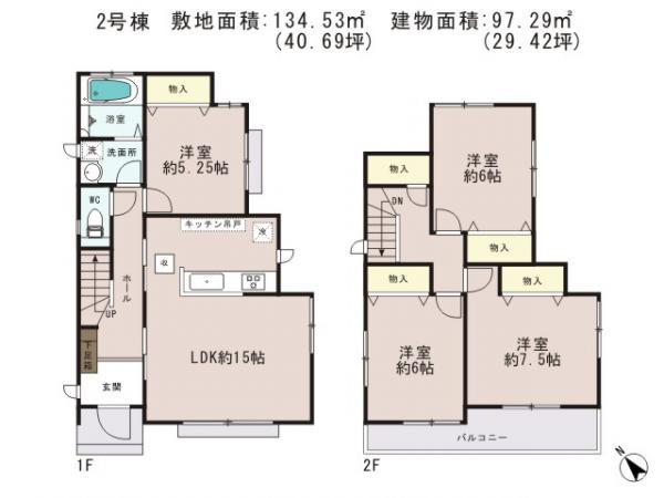 Floor plan. 24,800,000 yen, 4LDK, Land area 134.53 sq m , Building area 97.29 sq m