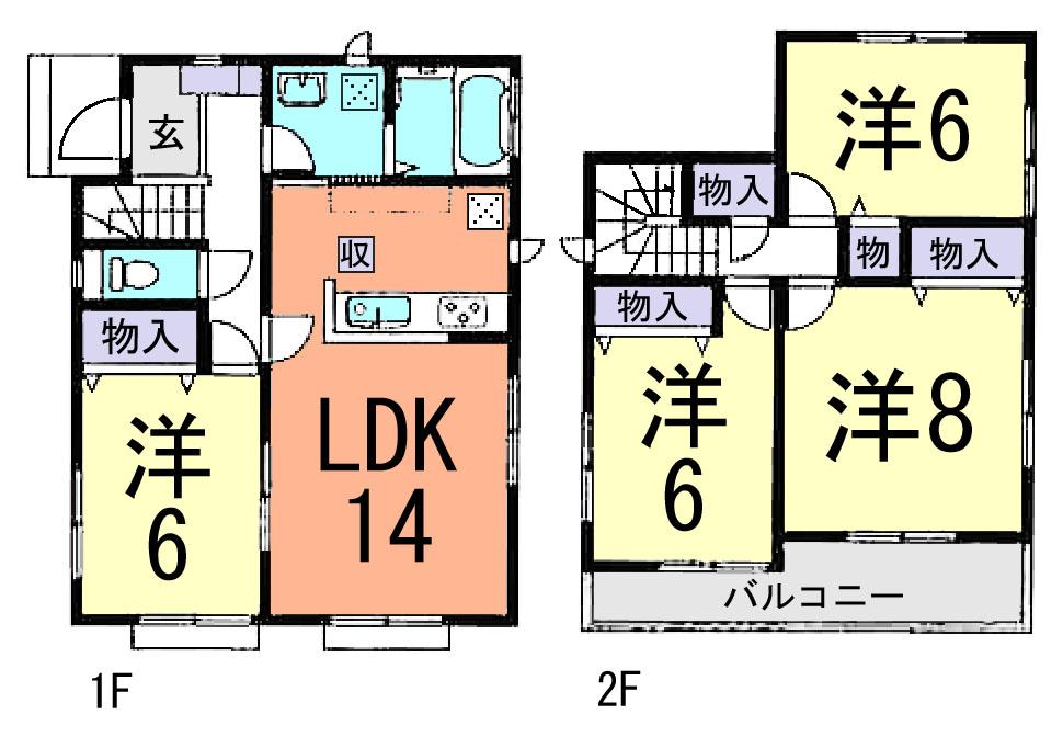 Floor plan. (D Building), Price 21,800,000 yen, 4LDK, Land area 124.68 sq m , Building area 93.56 sq m