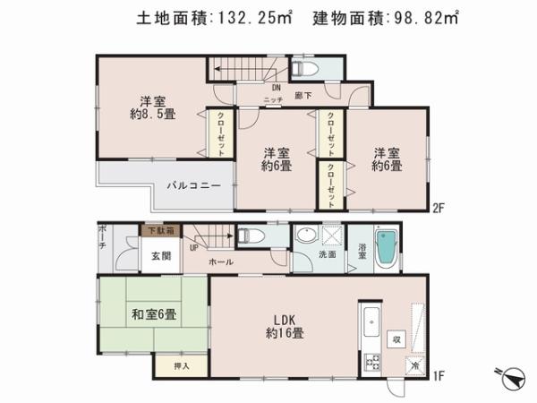 Floor plan. 27,800,000 yen, 4LDK, Land area 132.25 sq m , Building area 98.82 sq m
