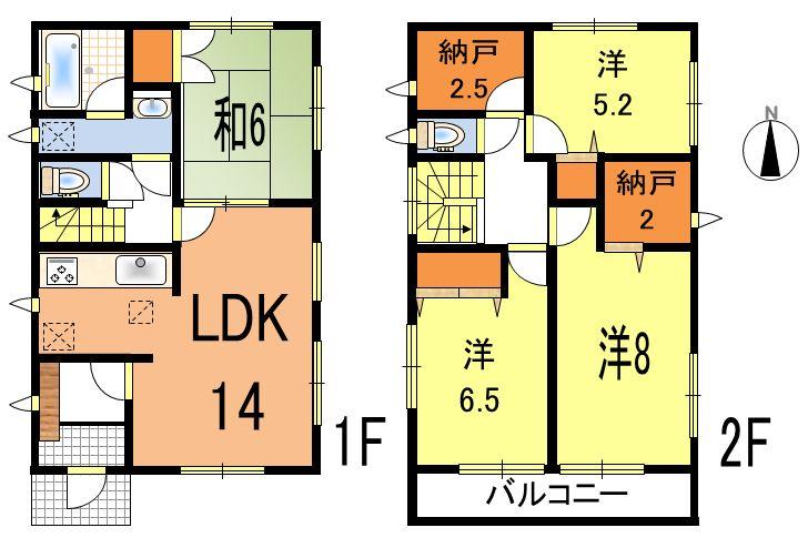 Floor plan. (1 Building), Price 38,800,000 yen, 4LDK+2S, Land area 140.63 sq m , Building area 96.79 sq m