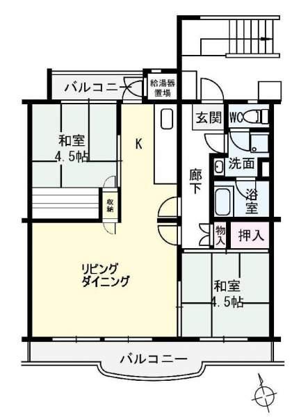 Floor plan. 2LDK, Price 4.8 million yen, Occupied area 58.03 sq m , Balcony area 10.54 sq m