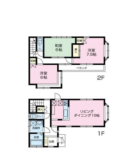 Floor plan. 19,800,000 yen, 3LDK, Land area 92.34 sq m , It is a building area of 91.5 sq m 3LDK. land 92.34 square meters (about 27 square meters) building 91.50 square meters (about 27 tsubo) May 1999 Built Built 14 years